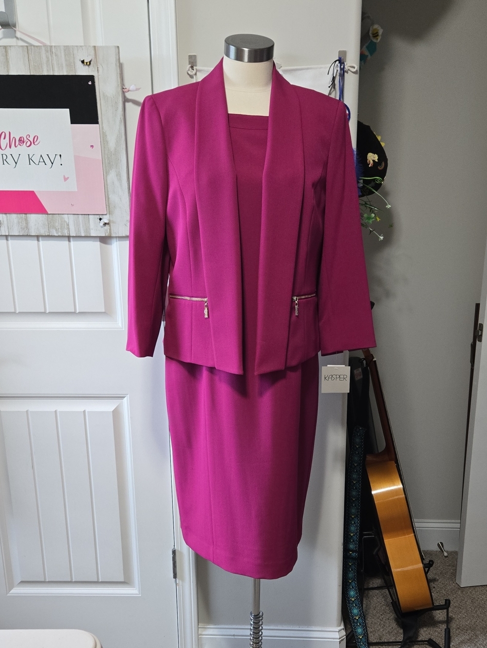 Kasper Bold Fuchsia/Cerise Two-Piece Dress Suit with Zipper Pockets